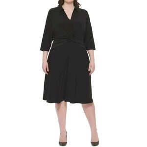 Tommy Hilfiger 16 3/4 Sleeve Front Knot Collared Jersey Fit & Flare Dress NEW